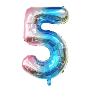 32-inch gradient number 5 foil balloon in pink blue and green for birthday party decor