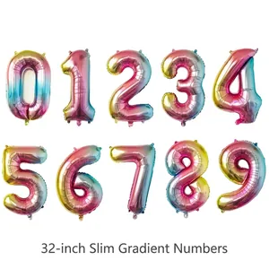 Lot de ballons chiffres fins 32 pouces dégradé arc-en-ciel de zéro à neuf pour fêtes