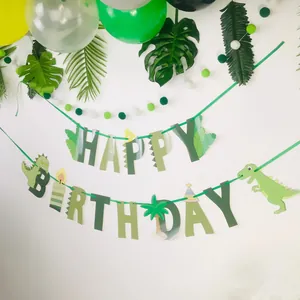 Kit banderole Happy Birthday dinosaure avec décorations de fête thème jungle verte