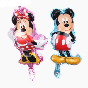 Detailed view of Mickey and Minnie Mouse shaped foil balloons with glossy finish