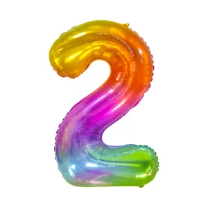 Ballon chiffre 2 de 40 pouces dégradé arc-en-ciel pour décoration d'anniversaire