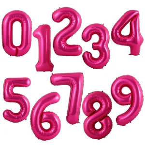Rose red 40-inch foil number balloons set 0-9 for birthday party and event decoration