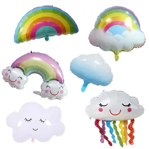 Rainbow and cloud foil balloon set with colorful tassels for festive party decorations