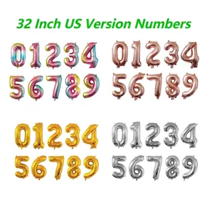 Grands Ballons Nombre en Feuille d'Aluminium Métallique Mylar pour Fête d'Anniversaire Célébration Mariage Décoration Événement