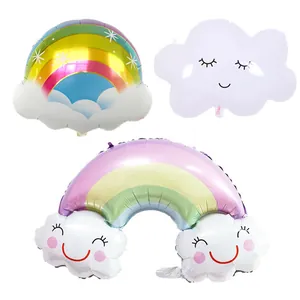 Rainbow and smiling white cloud foil balloons set for cute cartoon party decorations