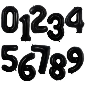 Detailed set of 40-inch matte black number 0-9 foil balloons for birthday party decoration