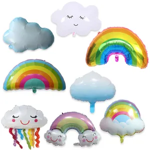 Rainbow bridge and smiling cloud foil balloons with tassels for cute party decoration