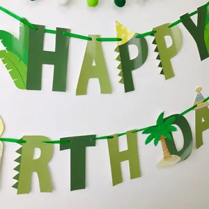 Bannière de joyeux anniversaire dinosaure avec décoration de fête thème jungle