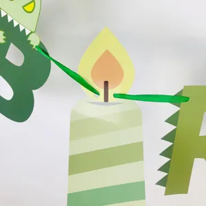 Banderole d'anniversaire dinosaure avec lettres en carton vert pour fête enfant