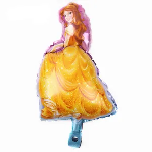 Close-up of Belle princess foil balloon for forest theme birthday party decoration