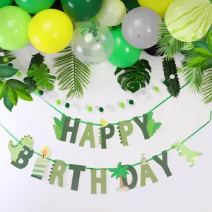 Bannière Joyeux Anniversaire Dinosaure Thème Forêt Jungle Vert Dinosaure Dessin Animé Guirlande En Carton Pour Décorations Fête Anniversaire Enfants