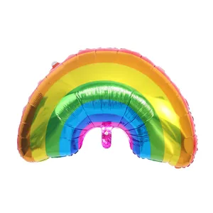 Rainbow arch foil balloon with colorful stripes and metallic finish for party decor