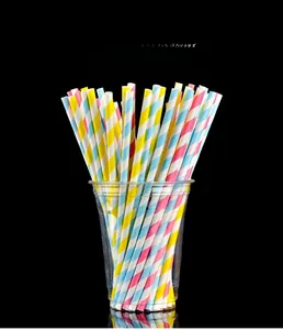 Biodegradable thickened paper straws with colorful stripes for cold drinks up to 50°C