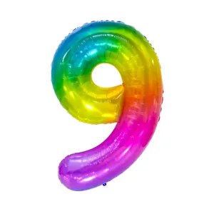 Ballon en aluminium chiffre 9 aux couleurs dégradées arc-en-ciel pour décoration de fête