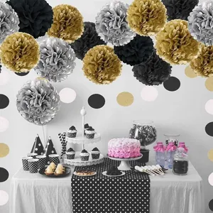 Elegant gold black and silver paper honeycomb balls with circle dots garland for party decor