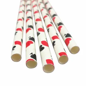 Eco-friendly poker pattern paper straws with red hearts and black spades for parties