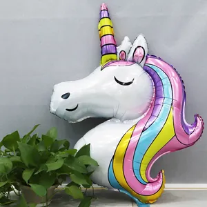 Large rainbow unicorn head foil balloon for birthday party and wedding decorations
