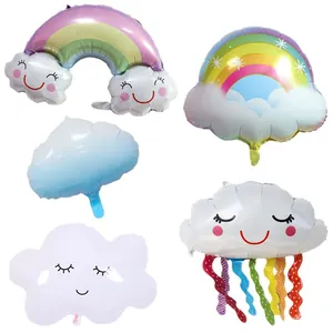 Rainbow and cloud foil balloon set with tassels and smiles for cute party decorations