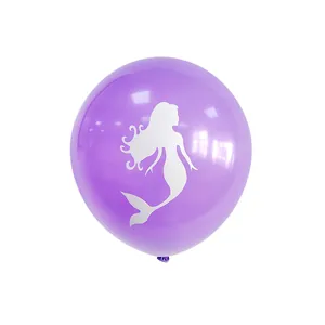 Paarse latex ballon van 10 inch met wit zeemeermin-silhouet voor feestdecoraties