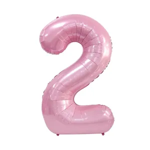 Pearly pink 40 inch number 2 foil balloon with metallic finish for parties