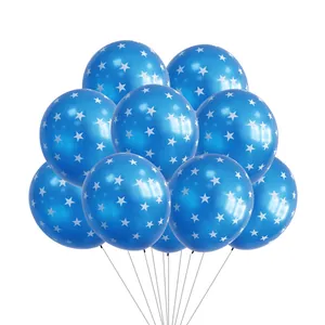 Set of 12-inch dark blue latex balloons with white stars for party decorations