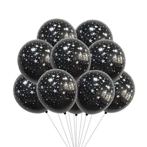 10-piece set of 12-inch black latex balloons with white star print for jungle parties