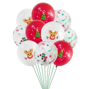 Christmas balloon set with reindeer patterns and confetti on green support sticks
