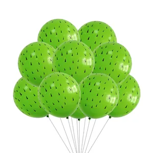 12-inch green tropical party latex balloons with black triangle patterns and white strings