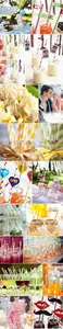 Detail of eco-friendly paper straws with colorful patterns and decorative party tags