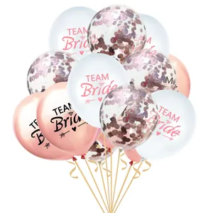 Team Bride Balloons Latex Confetti Balloon Set Rose Gold Pink White For Bachelorette Wedding Engagement Party Decorations