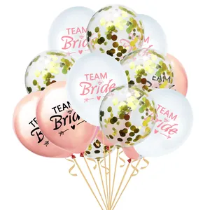 15-piece rose gold Team Bride confetti balloon set with ribbons for wedding party decor