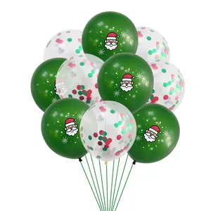 Christmas balloon set detail with Santa print latex and red green confetti filled balloons