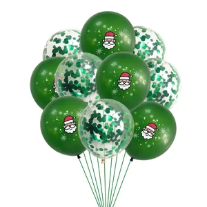 Christmas balloon set with green Santa Claus prints and transparent confetti glitter balloons