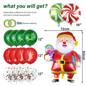 Maattabel voor kerstman folieballonnen en latex ballonnen met afmetingen