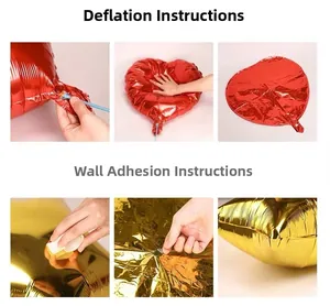 Detail showing how to deflate foil balloons and stick them on walls for parties