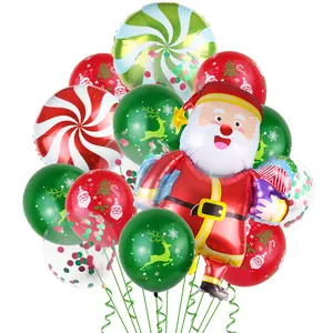 Detailoverzicht van kerstballonnenset met kerstman en zuurstok aluminium ballonnen