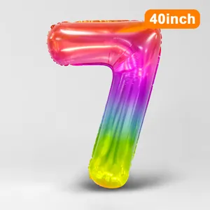 Détail du ballon chiffre 7 de 40 pouces arc-en-ciel pour décoration de fête d'anniversaire