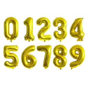 Ballons chiffres dorés 32 pouces 0-9 en feuille brillante pour décor de fête d'anniversaire