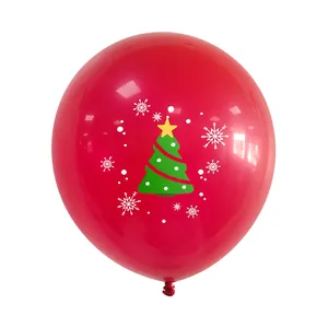 12-inch thickened red Christmas balloon with green tree and white snowflake patterns