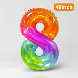 Détail d'un ballon en aluminium chiffre 8 arc-en-ciel de 40 pouces pour fêtes