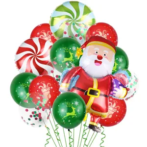 Detail van kerstballon-set met Kerstman folieballon en bedrukte latex ballonnen
