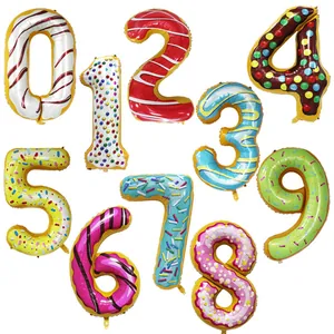 Giant Donut Theme Number Balloon Aluminum Foil Sweet Candy Style Large Digit Balloon For Kids Birthday Party Baby Shower Celebration Decorations
