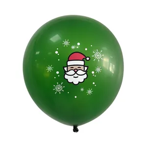 12-inch dark green latex Christmas balloon with Santa Claus and white snowflakes design
