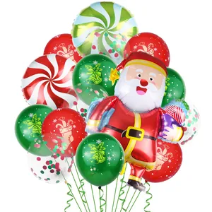 Detail van kerstballonnenset met Kerstman folieballon en snoepwervel decoraties
