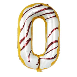 Macro shot of 40-inch donut-themed number 0 foil balloon for sweet party decor