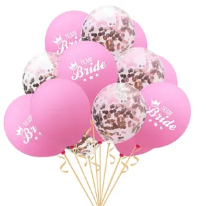 Pink Team Bride balloon set with rose gold confetti and ribbons for wedding parties