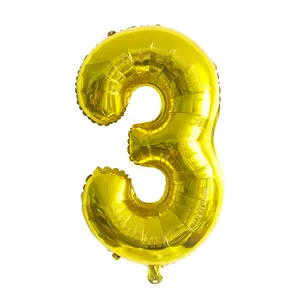 Ballon chiffre 3 en aluminium doré de 32 pouces avec surface réfléchissante de fête