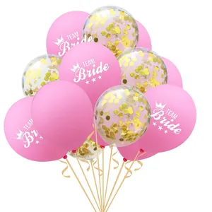 Pink and gold sequin Team Bride balloon set for bachelorette wedding party decor