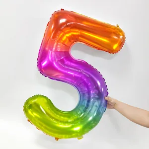Ballon En Aluminium Chiffre 40 Pouces Dégradé Arc-En-Ciel Gelée Ballon Digital Pour Décorations De Fête D'Anniversaire Mariage