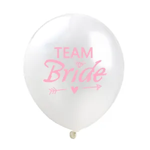 White 12 inch latex balloon with pink TEAM BRIDE print for bridal party decoration